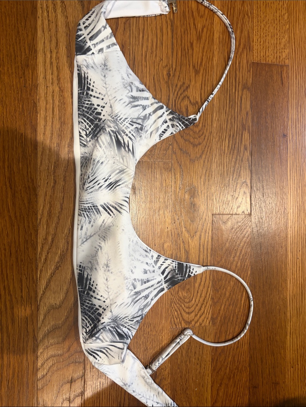 SHEIN White & Gray Palm-Print Bikini Top